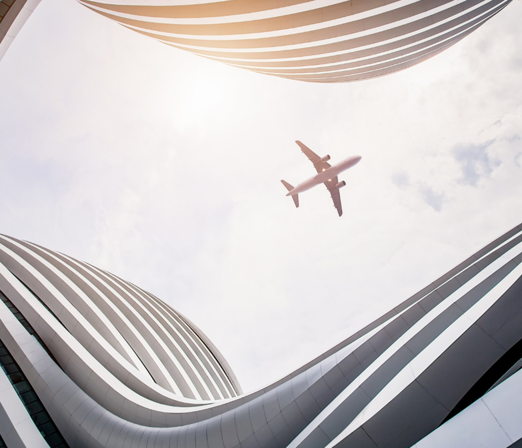 Flagship airplane flying in the sky 